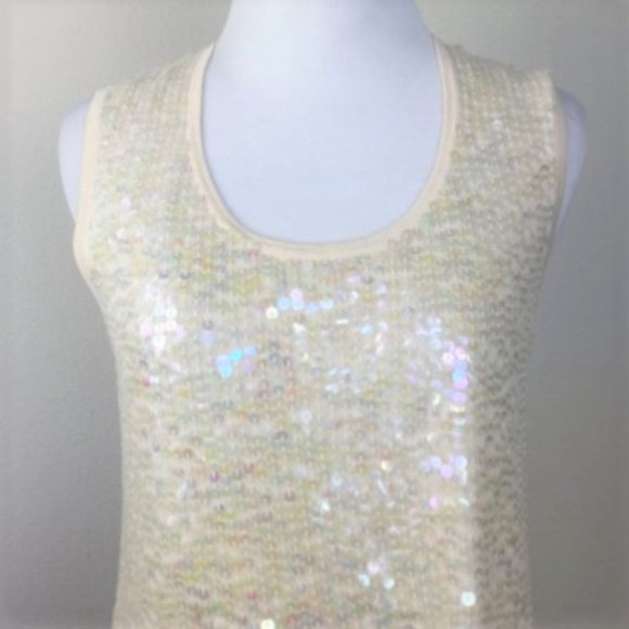 NWOT Bloomingdale's Cream Sequin Sleeveless Silk Top s/p - Picture 2 of 7